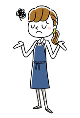 エプロン姿の女性：がっかり、あきれる