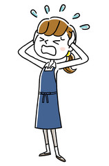 エプロン姿の女性：パニック