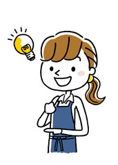 エプロン姿の女性：アイデア、発想
