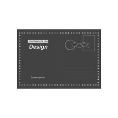 Black vector postcard. Postal card for travel. Template design for your cards.