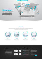 Clean Modern Website Interface Template with Earth Map Header, Vector Illustration.