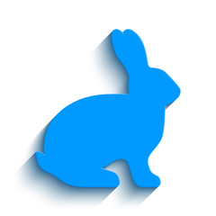 Blank blue flat side silhouette of a rabbit with long shadow isolated on white background. Vector illustration. EPS10