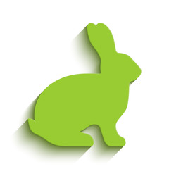 Blank light green flat side silhouette of a rabbit with long shadow isolated on white background. Vector illustration. EPS10