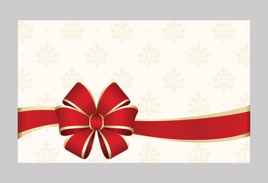 Gift certificate, Gift Card With Red Ribbon And A Bow on  background.  Gift Voucher Template.  Vector image.