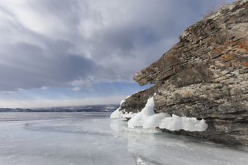 Mare's head Cape, Lake Baikal, Olkhon island. Winter landscape