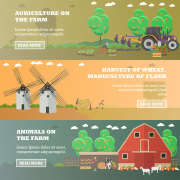 Vector set of farm horizontal banners in flat style