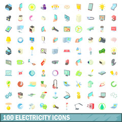Fototapeta na wymiar 100 electricity icons set, cartoon style