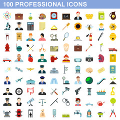 100 professional icons set, flat style