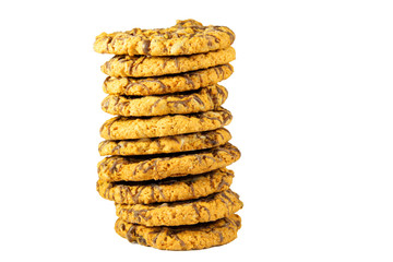 Chocolate chip cookies isolated on white background
