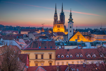 Obraz premium Zagreb. Cityscape image of Zagreb, Croatia during twilight blue hour.