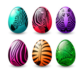 Set of zebra striped on egg. Happy Easter day concept. Illustration isolated on white background.