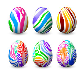 Set of zebra striped on egg. Happy Easter day concept. Illustration isolated on white background.