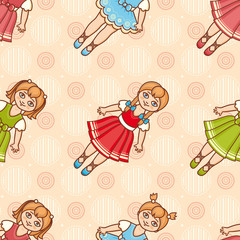 Little Ballerina. Cartoon style. Seamless pattern. Baby Doll. 