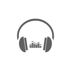 Headphones with music icon on white background