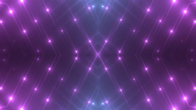VJ Fractal violet kaleidoscopic background. Background color motion with fractal design on black background. Disco spectrum lights concert spot bulb. Light Tunnel. Seamless loop.