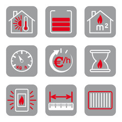 Heating stoves fireplaces icons.