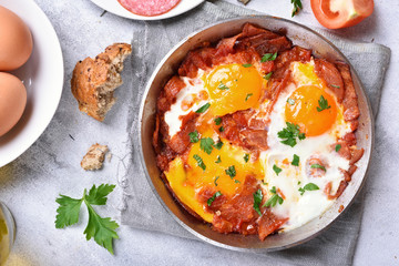 Breakfast with fried eggs and bacon