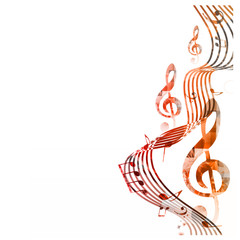 Obraz premium Colorful stave with music notes and g-clef isolated vector illustration. Music background for poster, brochure, banner, flyer, concert, music festival