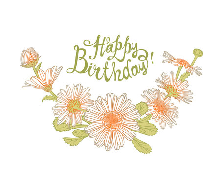 Happy Birthday! Card with chamomile flowers