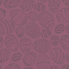 Easter seamless pattern. Hand drawn festive eggs vector texture on solid burgundy purple background.