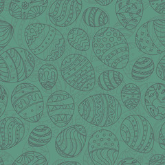 Easter seamless pattern. Hand drawn festive eggs vector texture on solid mint green background.