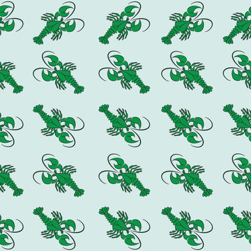 River cancer. Green. Seamless pattern. Design for textile, wrapping paper, packaging, background theme of the website, presentations, recipes.