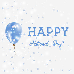Micronesia National Day patriotic poster. Flying Rubber Balloon in Colors of the Micronesian Flag. Micronesia National Day background with Balloon, Confetti, Stars, Bokeh and Sparkles.