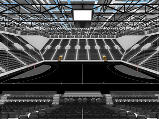 Fototapeta na wymiar Beautiful sports arena for handball with black seats and VIP boxes