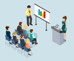 Business lecture Coaching and Mentoring concept 3d infografic isometric vector illustration
