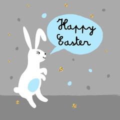 Happy Easter greeting card with cute bunny. Vector illustration