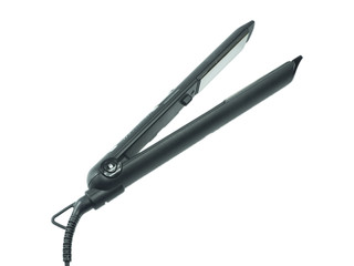 Black hair straighteners on white isolated background