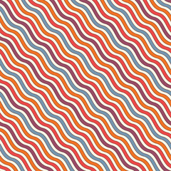 Bright colors diagonal wavy stripes seamless pattern. Vivid repeated lines wallpaper with classic motif.