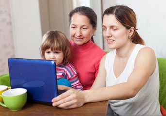 Fototapeta na wymiar women of three generations with laptop