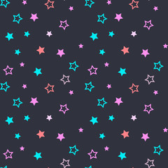 Seamless pattern with filled and empty stars on dark grey background. Vector illustration.
