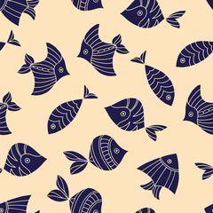 Seamless pattern with fish. Vector illustration. Print. Repeating background. Cloth design, wallpaper. 
