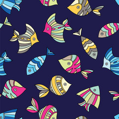 Seamless pattern with fish. Vector illustration. Print. Repeating background. Cloth design, wallpaper. 