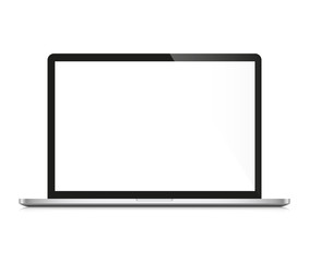 Realistic laptop with blank screen on white background. vector