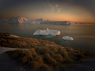 Beautiful icebergs are on arctic ocean in Greenland