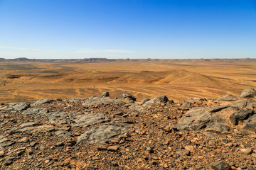 Fototapeta na wymiar Beautiful Moroccan Mountain landscape in desert with blue sky