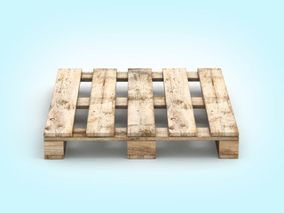 Wooden pallet on blue gradient background front view 3D