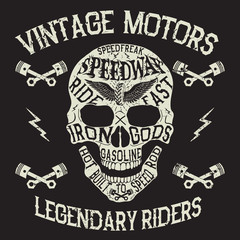 Fototapeta premium Vintage motors. Emblem with skull