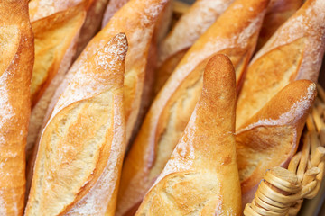 French baguettes in traditional bakery