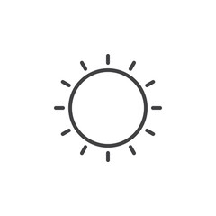 Sun line icon, outline vector sign, linear style pictogram isolated on white. Sunny weather symbol, logo illustration. Editable stroke. Pixel perfect