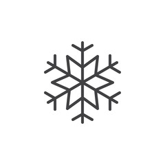 Snowflake, freeze line icon, outline vector sign, linear style pictogram isolated on white. Snow symbol, logo illustration. Editable stroke. Pixel perfect