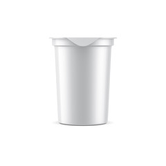White Yogurt Cup with Foil Lid Mockup, sour cream plastic packaging, 3d rendering