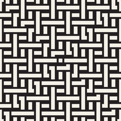 Interlacing Lines Maze Lattice. Ethnic Monochrome Texture. Vector Seamless Black and White Pattern