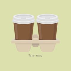 Two Take Away Paper Coffee Cups in Carton Holder