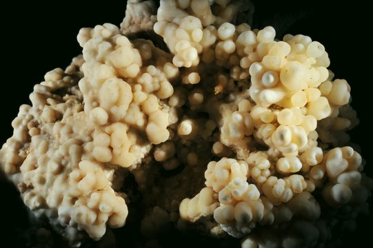 Mineral: Kugeliger Calcit-Sinter, CaCO3, aus dem Steinbruch bei Pforzheim-Birkenfeld, Baden-W&uuml;rttemberg, Deutschland