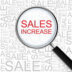 Sales Increase. Magnifying glass over seamless background with different association terms.