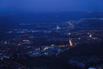 Night aerial view of Republic San Marino, Italy